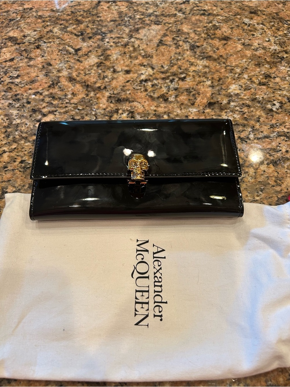 Alexander McQueen Glossy Black Patent Leather Skull-Embellished Card Holder